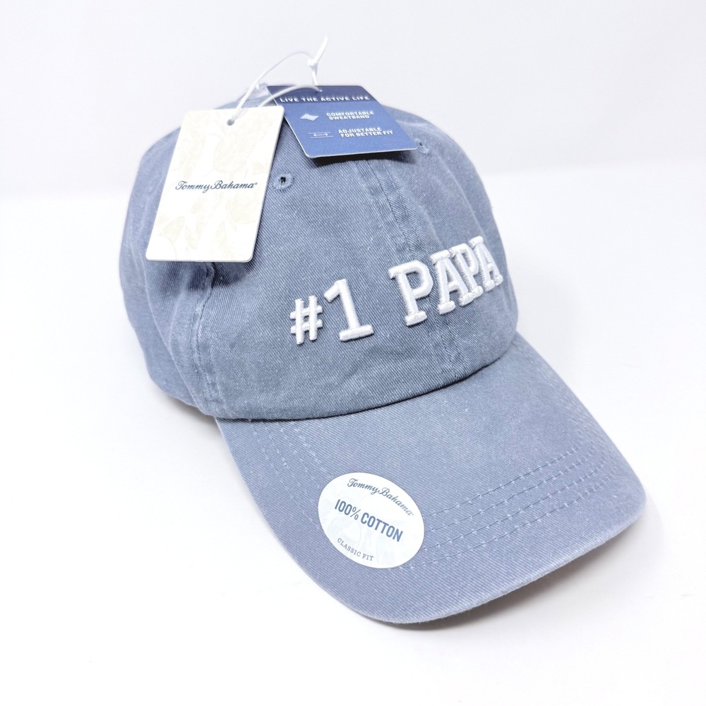 Tommy Bahama Mens #1 PAPA Embroidered Baseball Cap Blue Adjustable Hat NEW